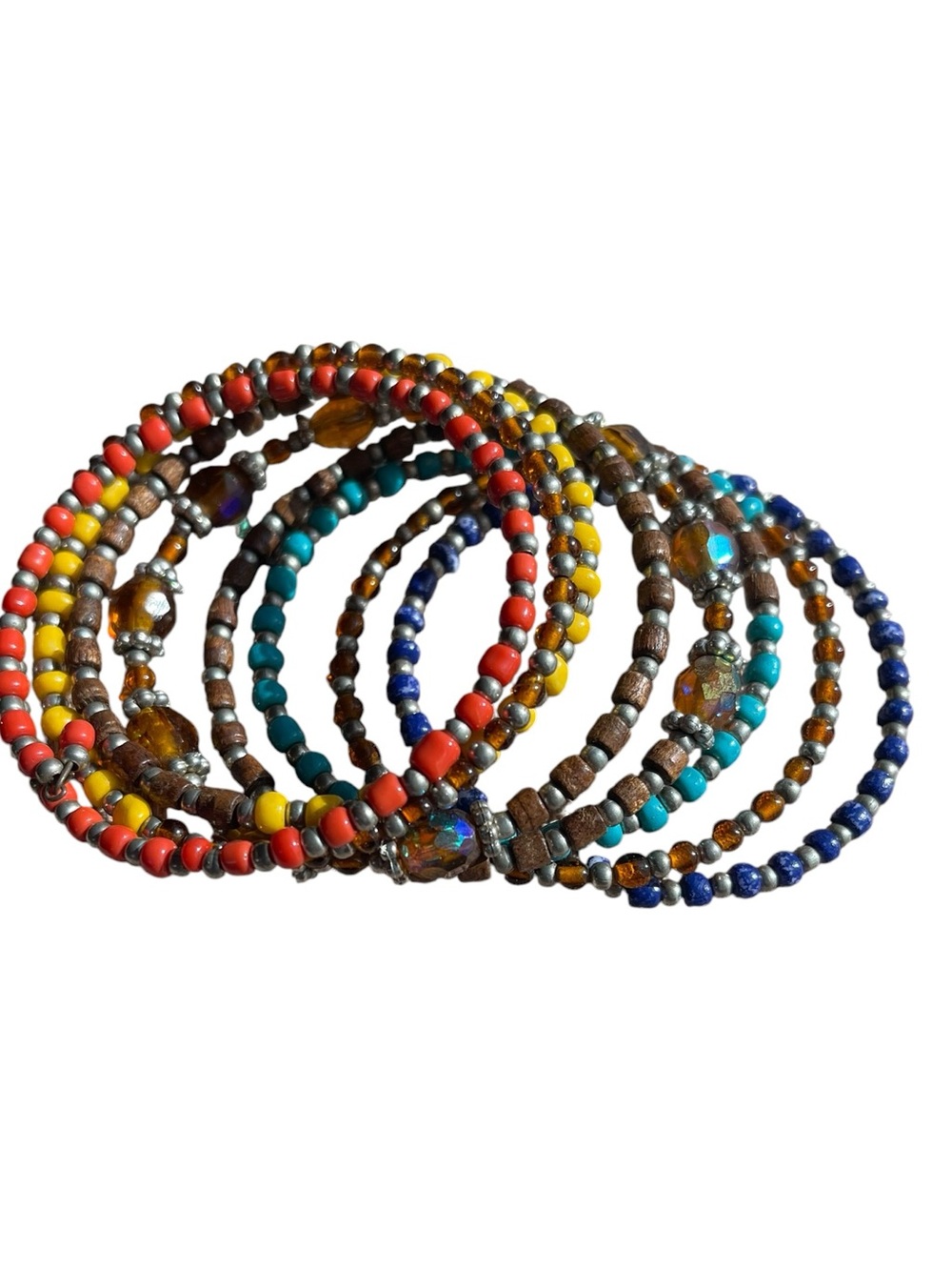 Multicolor Memory Wire Bracelet Layered Beaded Statement Cuff - Picture 7 of 7